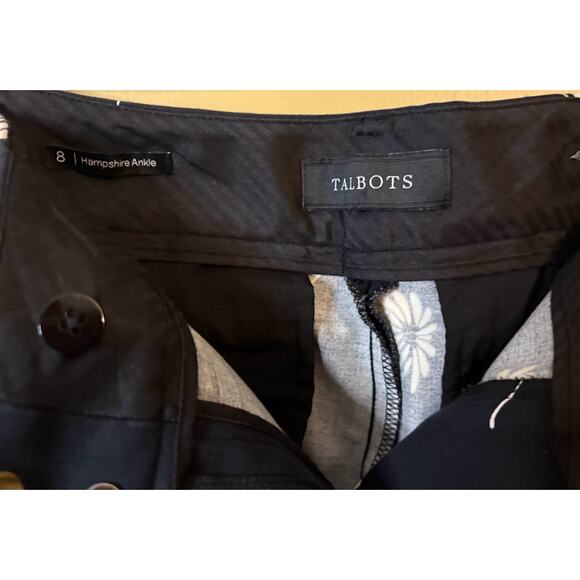 Talbots Black Floral Print Hampshire Ankle Pants Size 8 - Picture 4 of 7